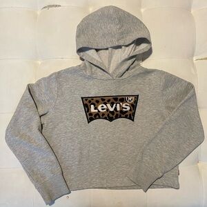 Levi's Gray girls Crop Hoodie with Leopard Logo
